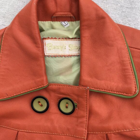 Vtg Lux Imported Turkey Bennys Orange Leather Coat Silk Lined Designer Girls 5 6 - Picture 2 of 16